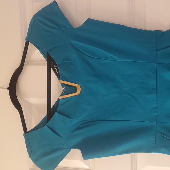 Varga Teal Cap Sleeve Dress Size S - Picture 2 of 6